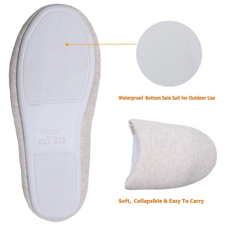 ofoot Women's House Slippers Memory Foam Indoor Shoes,Washable Cotton Non-Slip Rubber Sole,Japanese Style Slip-Ons for Plantar Fasciitis,Lightweight Gift for Mom/Wife (3-Light-beige, US 5-6) - Image 4